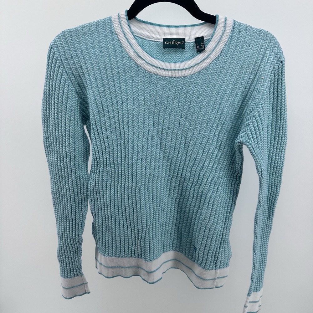Chervo Italian Luxury Womens Golf Sweater S M Mint Green Knit Pullover Designer